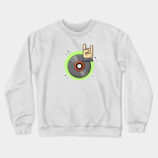 Vinyl Disk Music with Metal and Rock Hand Music Cartoon Vector Icon Illustration Crewneck Sweatshirt